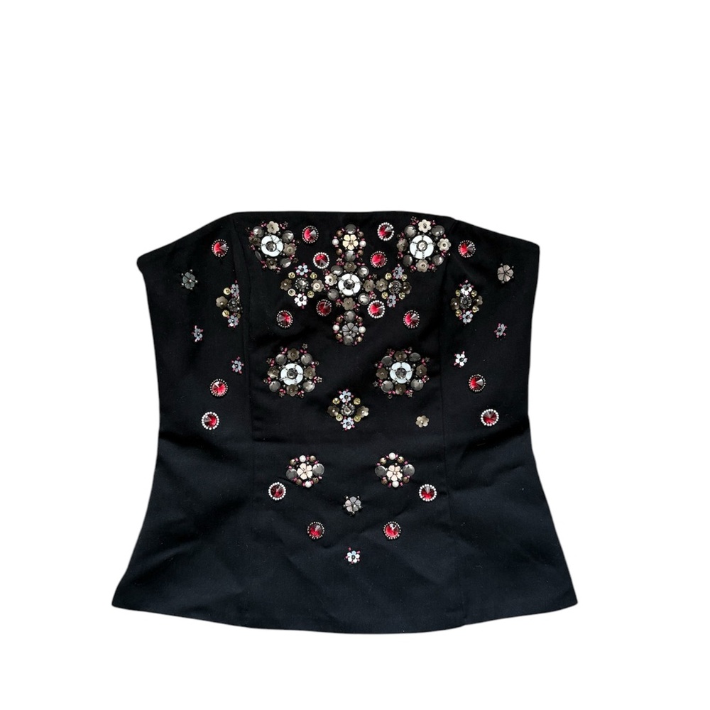 Vintage Embellished Black Strapless Top